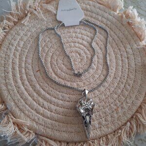 Raven Skull Pendant Gothic Pendant Necklace - Stainless Steel, NEW!